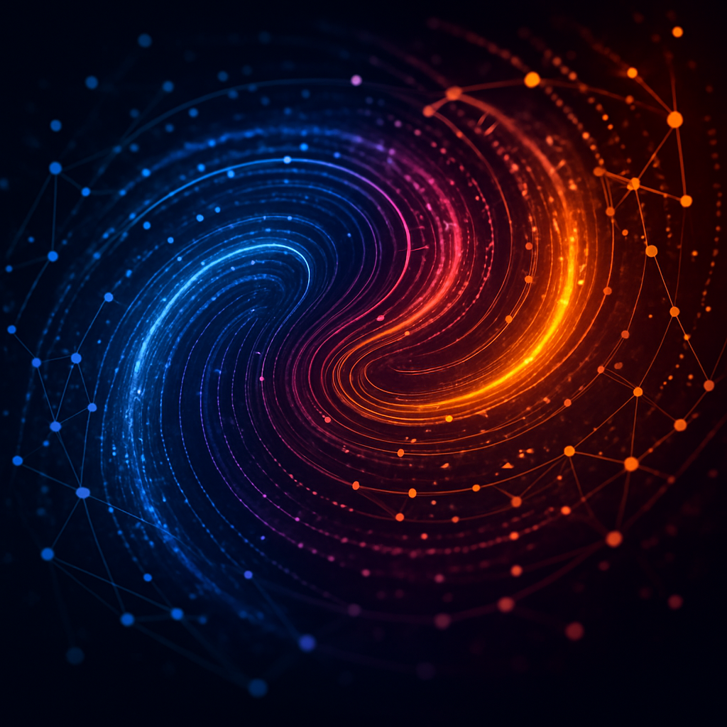Abstract digital art showing swirling colorful patterns representing generative AI creativity.